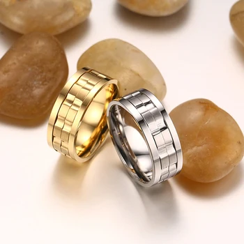 Aukso / Sidabro Spalvos Nerūdijančio Plieno Žiedas Vyrams Smaigalys Žiedas Vyrų Pasukti Vestuvių & Vestuvinis Žiedas