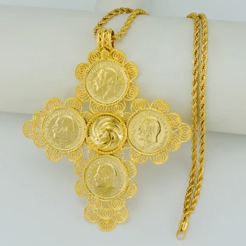 Aukso Spalvos Etiopija Afrikos Dideli Kryžiai, Monetos Pakabukas Kaklo Moterims Etiopijos Kryžiaus Eritrėja Papuošalai #J0869
