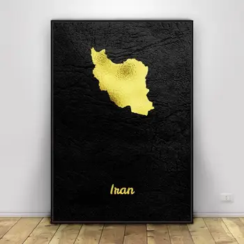 Aukso Žemėlapis Iranas Drobės Tapybos Sienos Menas Nuotraukas spausdina namų dekoro Sienos Plakatas Apdaila Už Kambarį