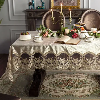 Aukšto rango Europos nėrinių stalo staltiesė audinio, stačiakampio formos pietų stalas padengti šampano, kavos Šiaurės valgomojo stalas, kėdės apima