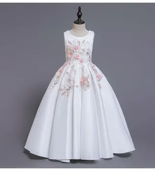 Aukštos klasės Balta Merginos Princesė Suknelė Gimtadienio Puotą Ilgai Gėlių Aplikacijos Šalis Suknelė Mergaitėms Elegantiškas Mergaitės Vestidos