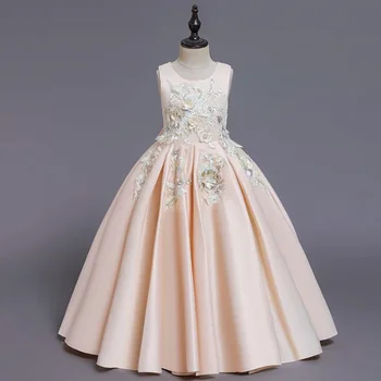 Aukštos klasės Balta Merginos Princesė Suknelė Gimtadienio Puotą Ilgai Gėlių Aplikacijos Šalis Suknelė Mergaitėms Elegantiškas Mergaitės Vestidos