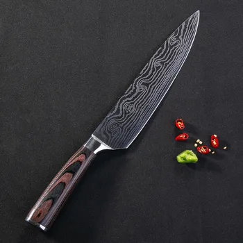 Aukštos kokybės, 8 colių chef peilis 7CR17 Didelis Anglies Nerūdijančio Plieno Japonijos Serijos Damaske lazerio modelis Šefo virtuvės peilis