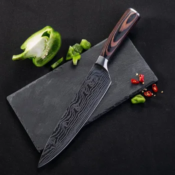 Aukštos kokybės, 8 colių chef peilis 7CR17 Didelis Anglies Nerūdijančio Plieno Japonijos Serijos Damaske lazerio modelis Šefo virtuvės peilis