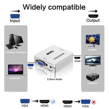 Aukštos Kokybės Mini VGA į HDMI Adapteris VGA2HDMI Skaitmeninis Analoginis Konverteris HD 1080p PC Laptop Tablet Displayer VGA HDMI Adapteris