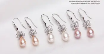 Aukštos kokybės moterų auskarai papuošalai žmona realių natūralių gėlavandenių perlų auskarai baltos spalvos, 8-9mm