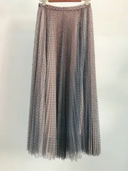 Aukštos kokybės moterų polka dot tinkleliu sijonai visiškai naujas dizainas elegantiškas klostuotas sijonas B240