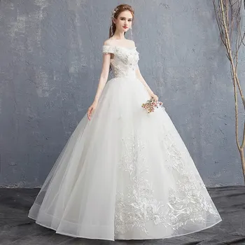 Aukštos Kokybės Rankų Darbo Nėrinių Gėlių 2021 Nauja Vestuvinė Suknelė, Elegantiškas Valtis Kaklo Nuo Peties Plius Dydis Užsakymą Pagaminti Vestuvių Suknelė