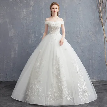 Aukštos Kokybės Rankų Darbo Nėrinių Gėlių 2021 Nauja Vestuvinė Suknelė, Elegantiškas Valtis Kaklo Nuo Peties Plius Dydis Užsakymą Pagaminti Vestuvių Suknelė
