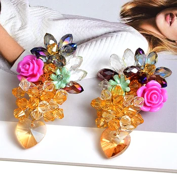Aukštos kokybės rankų darbo Spalvinga kristalų Gėlių auskarai Naujas mados lašas auskarai Papuošalai, Aksesuarai Moterims