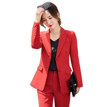 Aukštos kokybės temperamentas raudona moterų kostiumas nustatyti Elegantiškas single-breasted vienodą moterų 2019 nauja rudens ir žiemos kelnės kostiumas