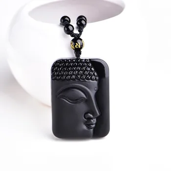 Aukštos Kokybės Unikalus Natūralus Juodas Obsidianas, Išraižytas Buda Laimingas Amuletas Pakabukas Karoliai Moterims, Vyrams, karolius, Fine Jewelry