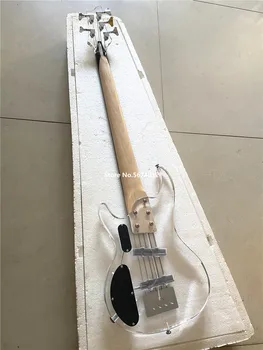 Aukštos kokybės užsakymą versija 5 string akrilo kristalų skaidraus organinio stiklo elektrinė bosinė gitara LED spalva mirksi, nemokamai shippi