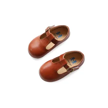 Aukštos kokybės vaikų odos batai vaikams, avalynė mergaitėms derliaus viename batai mokyklos plokšti batai