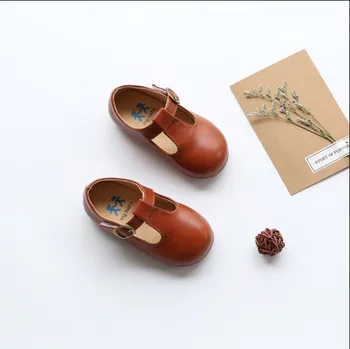 Aukštos kokybės vaikų odos batai vaikams, avalynė mergaitėms derliaus viename batai mokyklos plokšti batai