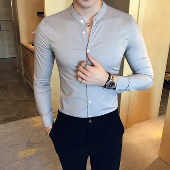 Aukštos kokybės vyriški juodos spalvos laisvalaikio marškinėliai ilgomis rankovėmis slim fit vyrų 2020 m. pavasarį vientisos spalvos marškinėliai