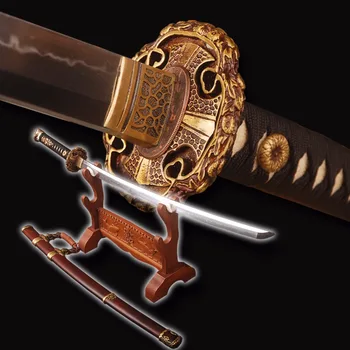 Aukščiausios Kokybės Japonų Tachi Kardas Visiškai Vertus, Poliruotas Molis Grūdintas Samurajus Kardas Full Tang Labai Aštrių Mūšis Cosplay Kardas