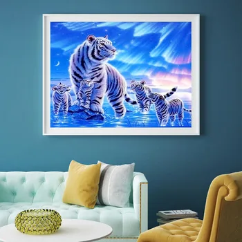 Aurora White Tiger Diamond Tapybos Gyvūnų Vaizdingos Visiškai Gręžimo Nouveaute 