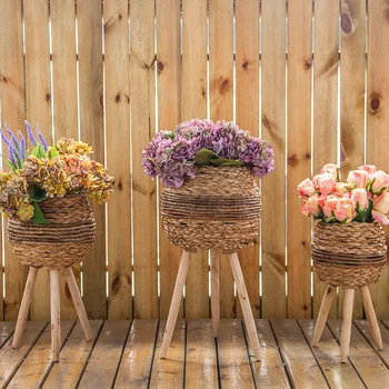 Austi grindų gėlių stovas aukštos kokybės rankų darbo šiaudų gėlių krepšelis vazonas su kojų gyvenamasis kambarys balkonas Europos apdaila