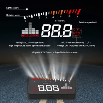 Auto Elektroninis Įtampos Signalą 3.5 HUD Head-Up Display Automobilių OBD2 HUD Rodomas Automobilio Greitis Projektoriaus Skaitmeninio Speeeter X5