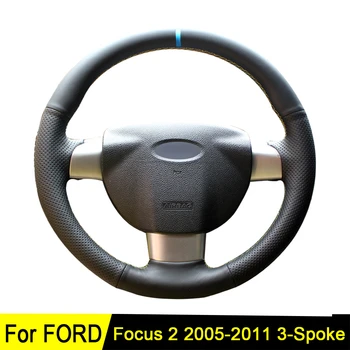 Automobilio Vairas Padengti Ford Focus 2 2011-2005 Juodoji Ranka Prisiūta dėvėjimuisi atsparios natūralios Odos Keturis Sezonus
