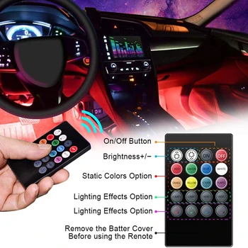 Automobilių Koja Aplinkos Šviesos Lempa Su USB Belaidžio Nuotolinio Muzikos Valdymo Keliais Režimais Automobilio Salono Dekoratyvinis LED Apšvietimas
