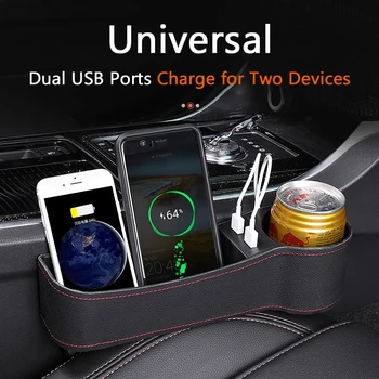 Automobilių Organizatorius Auto Sėdynės Skirtumas Laikymo Dėžutė su Daul USB ABS/Mikropluošto Oda/Oda, Universalus Automobilių Sėdynės Spragą Užpildo Organizatorius