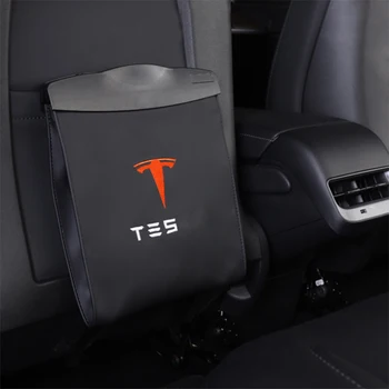 Automobilių Šiukšlių Maišą Tesla Model 3 S X Y Leaher Ditty Sėdynės atlošo Kabinti Saugojimo Maišeliai Gali Šiukšlių Dėžę Šiukšlių Paketinių Priedai