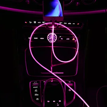 Automobilių Žėrintis Kabelis Mobiliųjų Telefonų Įkrovimo Kabeliai, LED, šviesos, USB Kroviklis Skirtas Audi A3 A4 A5 A6 A7 A8 B6 B7 B8 C5 C6 TT Q3 Q5 Q7 S3 S4