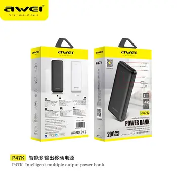 AWEI P47K 20000mAh Galia Banko Nešiojama Baterija Dual USB Greitas Įkroviklis Poverbank PowerBank Telefono
