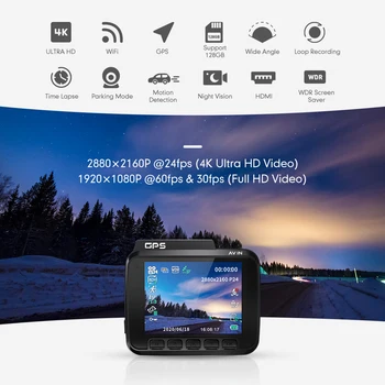 AZDOME Mini GS63H 4k Wifi Diktofonas 1080P Dvigubo Objektyvo galinio vaizdo Automobilį skaitmeniniai vaizdo įrašymo įrenginiai Super Naktinio Matymo Kamera integruota GPS Plataus Kampo Brūkšnys Cam