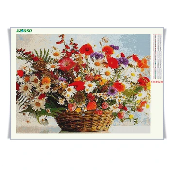 AZQSD 5D Diamond Tapybos Gėlių Krepšelis Visiškai Rinkiniai Nuotrauką Strazdų Diamond Gėlių Mozaika 