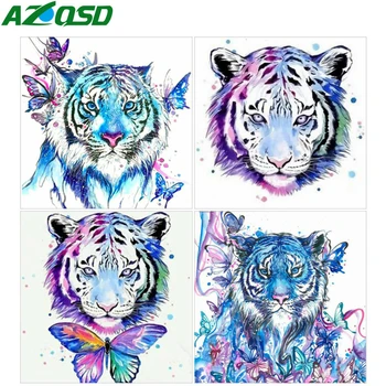 AZQSD Diamond Siuvinėjimo Tigras Nuotrauką Strazdų Diamond Tapybos Gyvūnų Kryželiu kvadratiniu/Apvalus Gręžimo Namų Dekoro