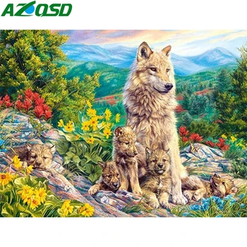 AZQSD Diamond Tapybos Vilkas Kryželiu Diamond Siuvinėjimo Gyvūnų 5d 