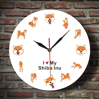 Aš Myliu Savo Shiba Inu Šuo Pet Shop Dekoro Sieninis Laikrodis Animacinių Filmų Šuniukas Gyvūnų Sienos Meno Laikrodis Japonijos Krūmokšniai Šuo Sienos Žiūrėti