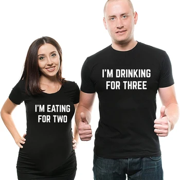 Aš Valgyti už Du, aš esu Geriamojo Trims Poroms T-Shirt Baby Annoucement Marškinėliai Mama ir Tėtis Atitikimo Marškinėliai Nėštumo Atskleisti