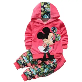 Baby Girl Aprangos Komplektai Vaikams, Vaikų 2020 m. pavasarį aksomo drabužiais nustatyti Animacinių filmų Minnie kūdikių mergaičių sportinis kostiumas Hoodies + Kelnės