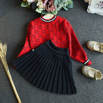 Baby Girl Drabužiai 2020 M. Žiemos Geometrinio Modelio Suknelę ilgomis Rankovėmis Mergaitėms, Drabužiai Top Coat+ Suknelė Vaikų Megztinis Trikotažas 2vnt