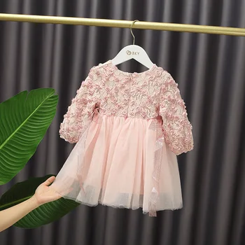 Baby Girl Dress Rudens Princesė ilgomis Rankovėmis Nėrinių Suknelės Mergaitėms Gimtadienio tutu Suknelė Vestidos Vaikų Drabužių 1-4 metai