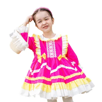 Baby Girl ilgomis Rankovėmis Derliaus ispanijos turkijos Kamuolys Suknelė Vaikų Rudens Žiemos Rožė Raudona Lolita Princesė Suknelė Bamblys Mergaitės