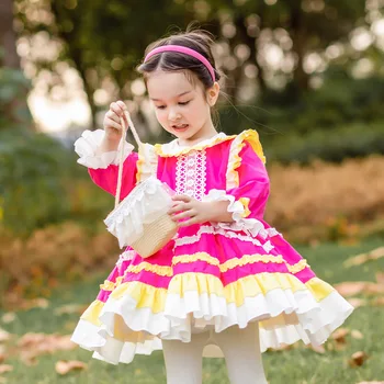 Baby Girl ilgomis Rankovėmis Derliaus ispanijos turkijos Kamuolys Suknelė Vaikų Rudens Žiemos Rožė Raudona Lolita Princesė Suknelė Bamblys Mergaitės