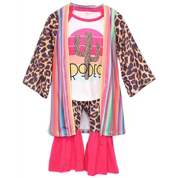 Baby girl leopard ilgomis rankovėmis megztinis print t shirt bell bottom ziajać 3 vnt bamblys žiemos drabužių vaikams, drabužiai vaikas apranga