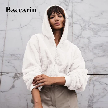 Baccarin 2019 m. rudenį, žiemą moterys stori paltai trumpa striukė ėriukų vilna teddy hoodies šiltų drabužių streetwear palaidinukė outwear