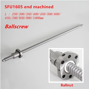 Ballscrew SFU1605 250mm 300 350 400 450 500 600 650 700 900 1000 1200 1500 2000mm w Ballnut Kamuolys Varžtą RM 1605 Pabaigos Naudojami CNC