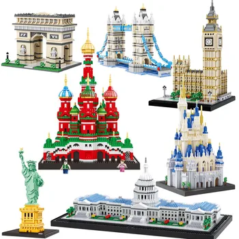 Balody Pasaulyje Garsaus Architektūros Diamond Blokai Žaislas Taj Mahal Vassili Bažnyčios Big Benas, Londono Tiltas
