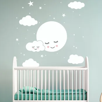 Balta animacinių filmų veiduką, debesis, žvaigždes siena lipdukas vaikams, kūdikių salės dekoracijas freskos miegamojo tapetai namų lipdukai darželio lipdukai