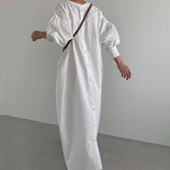 Balta Suknelė Elegantiškas Atsitiktinis Moterų Rudenį Ilgomis Rankovėmis Moteriška Prarasti Japonija Stiliaus Korėjos Daily Maxi Suknelės Femme Vestiods 2020 M.