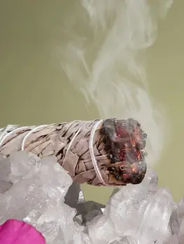 Balta Šalavijas Pluoštas Grynas Lapų Smudges Stick Dūmo Valymo Lazdelė Namų Valymo Negatyvumo Šalinimo Gijimo Meditacija 9cm
