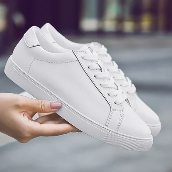 Balti moteriški sportbačiai 2020 natūralios odos didelis dydis 43-44 nėrinių kietas atsitiktinis tenso feminino batų Pora elegantiškai vaikščioti batų