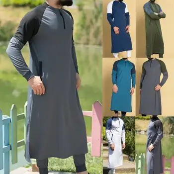 Baltieji Vyrai Dubajus Thobe Islamo Musulmonų Drabužiai Kataras Skraiste Kaftan Maxi Suknelė ilgomis Rankovėmis Megztiniai 2020 NAUJAS